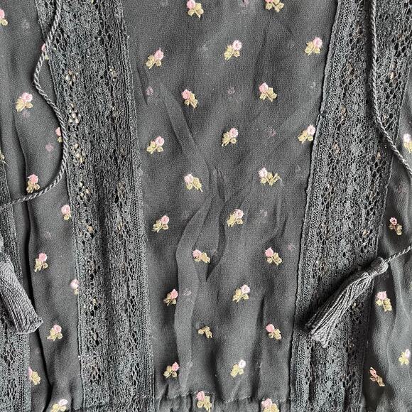 Ulla Johnson Black Lace & Rose Embroidered Blouse Size 4 - Picture 3 of 5